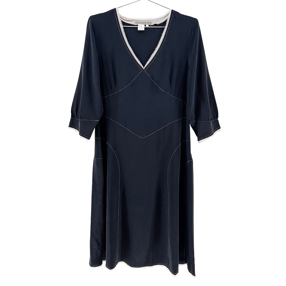 ISABELLA BIRD Anthropologie 100% Silk 3/4 Sleeve Dress • 12 • black whimsigoth‎